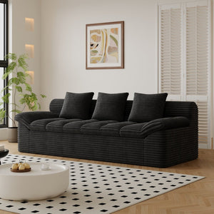 English Elm 71" Corduroy Floor Loveseat Deep Sink-in Seating with Side Pockets and Throw Pillows Antique Black W5571P529311