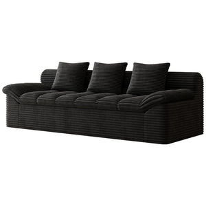 English Elm 71" Corduroy Floor Loveseat Deep Sink-in Seating with Side Pockets and Throw Pillows Antique Black W5571P529311