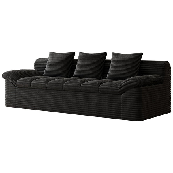 English Elm 71" Corduroy Floor Loveseat Deep Sink-in Seating with Side Pockets and Throw Pillows Antique Black W5571P529311