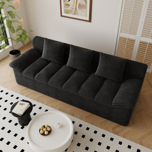 English Elm 71" Corduroy Floor Loveseat Deep Sink-in Seating with Side Pockets and Throw Pillows Antique Black W5571P529311