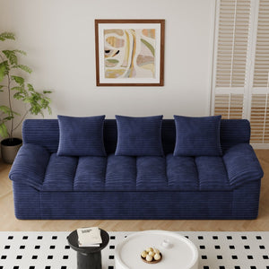 English Elm 71" Corduroy Floor Loveseat Deep Sink-in Seating with Side Pockets and Throw Pillows Aged Blue W5571P529312