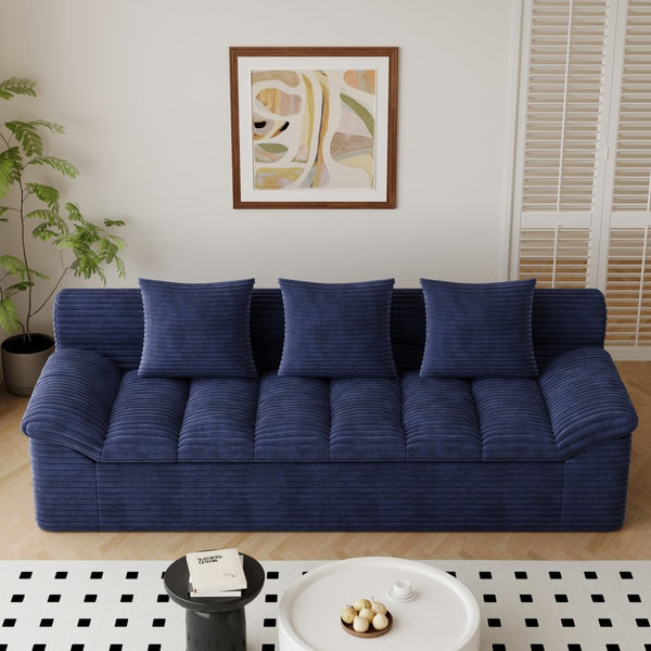 English Elm 71" Corduroy Floor Loveseat Deep Sink-in Seating with Side Pockets and Throw Pillows Aged Blue W5571P529312