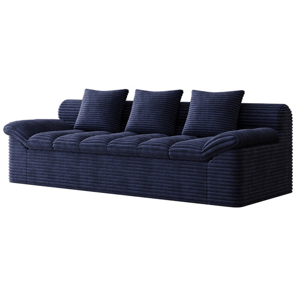 English Elm 71" Corduroy Floor Loveseat Deep Sink-in Seating with Side Pockets and Throw Pillows Aged Blue W5571P529312