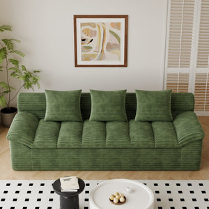 English Elm 71" Corduroy Floor Loveseat Deep Sink-in Seating with Side Pockets and Throw Pillows Antique Green W5571P529313
