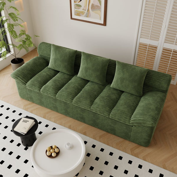 English Elm 71" Corduroy Floor Loveseat Deep Sink-in Seating with Side Pockets and Throw Pillows Antique Green W5571P529313