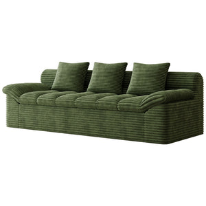 English Elm 71" Corduroy Floor Loveseat Deep Sink-in Seating with Side Pockets and Throw Pillows Antique Green W5571P529313