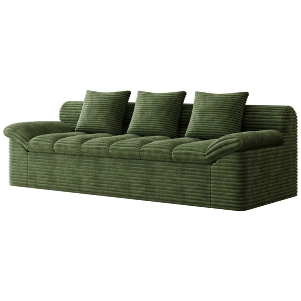 English Elm 71" Corduroy Floor Loveseat Deep Sink-in Seating with Side Pockets and Throw Pillows Antique Green W5571P529313