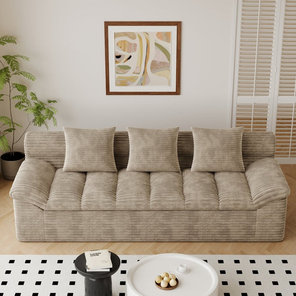 English Elm 71" Corduroy Floor Loveseat Deep Sink-in Seating with Side Pockets and Throw Pillows Camel W5571P529314