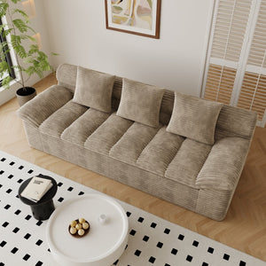 English Elm 71" Corduroy Floor Loveseat Deep Sink-in Seating with Side Pockets and Throw Pillows Camel W5571P529314