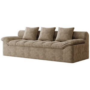 English Elm 71" Corduroy Floor Loveseat Deep Sink-in Seating with Side Pockets and Throw Pillows Camel W5571P529314