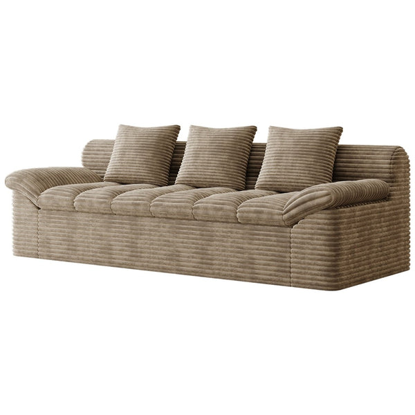 English Elm 71" Corduroy Floor Loveseat Deep Sink-in Seating with Side Pockets and Throw Pillows Camel W5571P529314