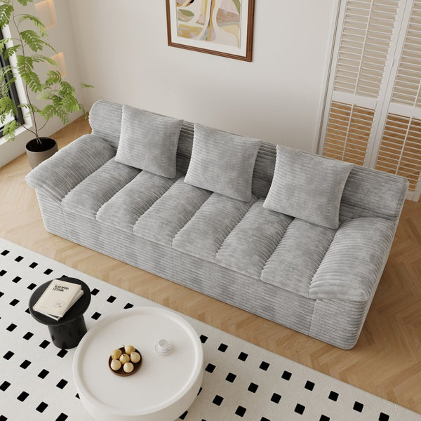 English Elm 71" Corduroy Floor Loveseat Deep Sink-in Seating with Side Pockets and Throw Pillows Light Grey W5571P529315