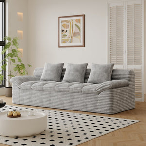 English Elm 71" Corduroy Floor Loveseat Deep Sink-in Seating with Side Pockets and Throw Pillows Light Grey W5571P529315