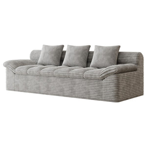 English Elm 71" Corduroy Floor Loveseat Deep Sink-in Seating with Side Pockets and Throw Pillows Light Grey W5571P529315