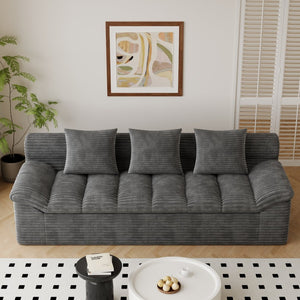 English Elm 71" Corduroy Floor Loveseat Deep Sink-in Seating with Side Pockets and Throw Pillows Dark Grey W5571P529316