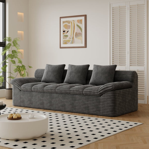 English Elm 71" Corduroy Floor Loveseat Deep Sink-in Seating with Side Pockets and Throw Pillows Dark Grey W5571P529316
