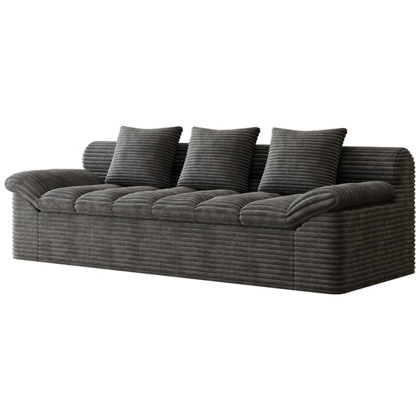 English Elm 71" Corduroy Floor Loveseat Deep Sink-in Seating with Side Pockets and Throw Pillows Dark Grey W5571P529316