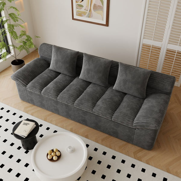 English Elm 71" Corduroy Floor Loveseat Deep Sink-in Seating with Side Pockets and Throw Pillows Dark Grey W5571P529316