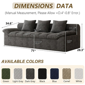 English Elm 71" Corduroy Floor Loveseat Deep Sink-in Seating with Side Pockets and Throw Pillows Dark Grey W5571P529316
