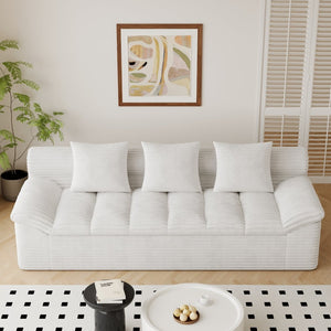 English Elm 71" Corduroy Floor Loveseat Deep Sink-in Seating with Side Pockets and Throw Pillows Cream White W5571P529317