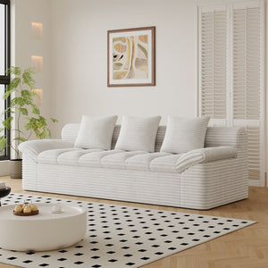 English Elm 71" Corduroy Floor Loveseat Deep Sink-in Seating with Side Pockets and Throw Pillows Cream White W5571P529317