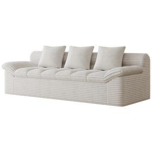 English Elm 71" Corduroy Floor Loveseat Deep Sink-in Seating with Side Pockets and Throw Pillows Cream White W5571P529317