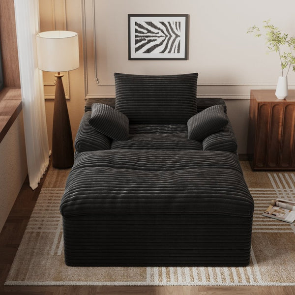 English Elm 71" Corduroy Cloud Loveseat Modular Two Seater with Deep Cushions and Built-in Pockets Antique Black W5571P530491