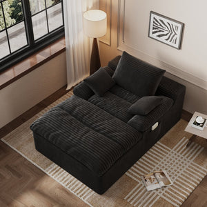 English Elm 71" Corduroy Cloud Loveseat Modular Two Seater with Deep Cushions and Built-in Pockets Antique Black W5571P530491