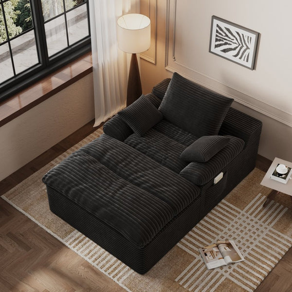 English Elm 71" Corduroy Cloud Loveseat Modular Two Seater with Deep Cushions and Built-in Pockets Antique Black W5571P530491