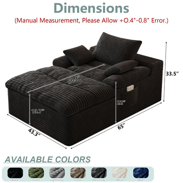 English Elm 71" Corduroy Cloud Loveseat Modular Two Seater with Deep Cushions and Built-in Pockets Antique Black W5571P530491