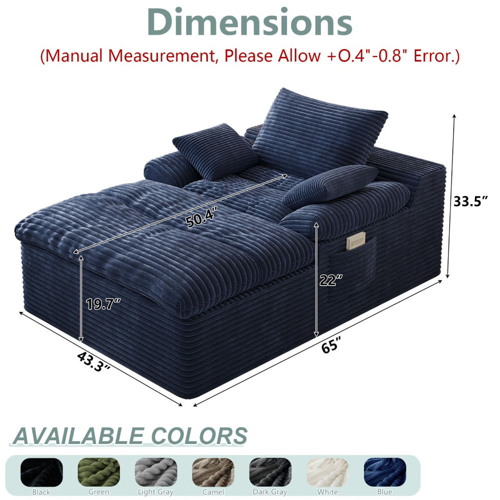English Elm 71" Corduroy Cloud Loveseat Modular Two Seater with Deep Cushions and Built-in Pockets Aged Blue W5571P530492