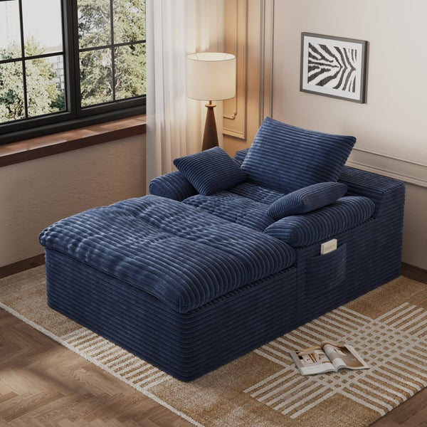 English Elm 71" Corduroy Cloud Loveseat Modular Two Seater with Deep Cushions and Built-in Pockets Aged Blue W5571P530492