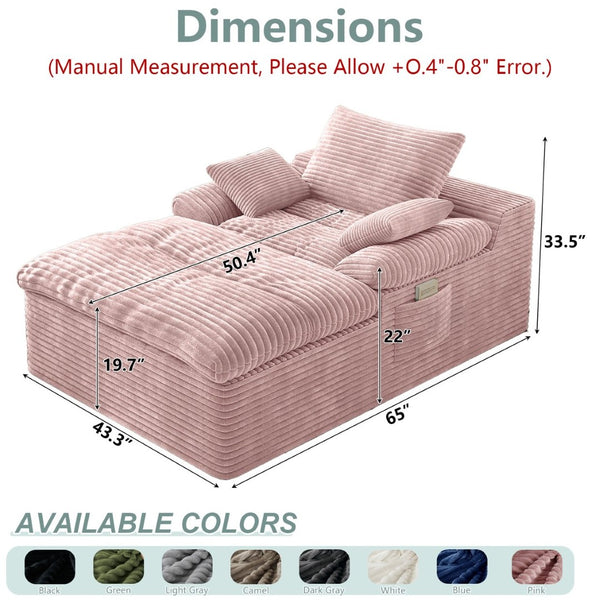 English Elm 71" Corduroy Cloud Loveseat Modular Two Seater with Deep Cushions and Built-in Pockets Baby Pink W5571P530493