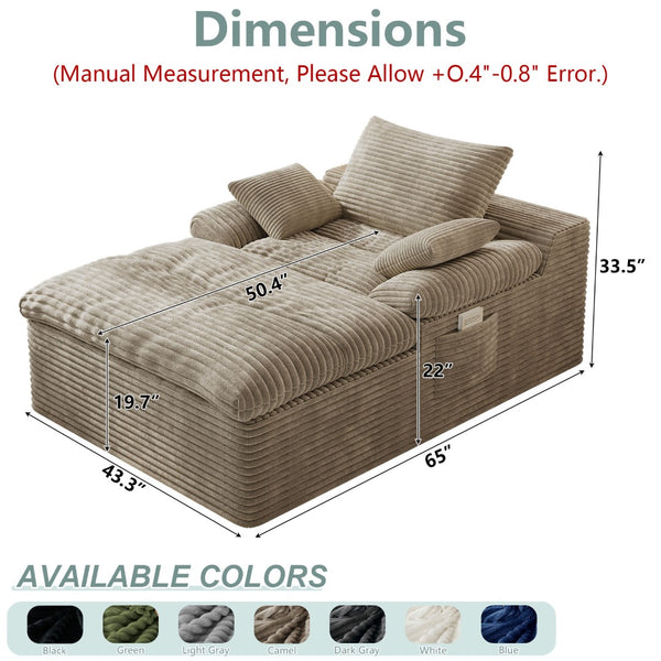 English Elm 71" Corduroy Cloud Loveseat Modular Two Seater with Deep Cushions and Built-in Pockets Camel W5571P530494