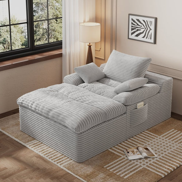 English Elm 71" Corduroy Cloud Loveseat Modular Two Seater with Deep Cushions and Built-in Pockets Light Grey W5571P530495