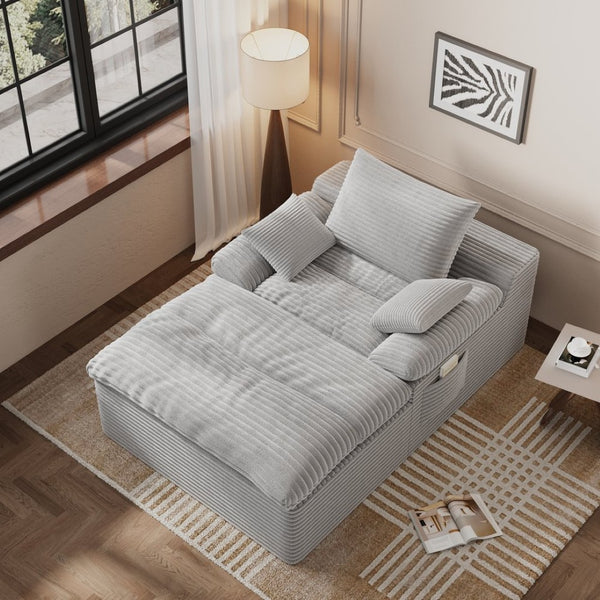 English Elm 71" Corduroy Cloud Loveseat Modular Two Seater with Deep Cushions and Built-in Pockets Light Grey W5571P530495