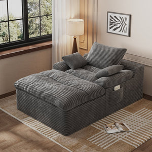 English Elm 71" Corduroy Cloud Loveseat Modular Two Seater with Deep Cushions and Built-in Pockets Dark Grey W5571P530496