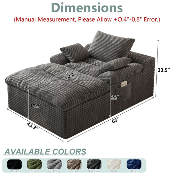 English Elm 71" Corduroy Cloud Loveseat Modular Two Seater with Deep Cushions and Built-in Pockets Dark Grey W5571P530496