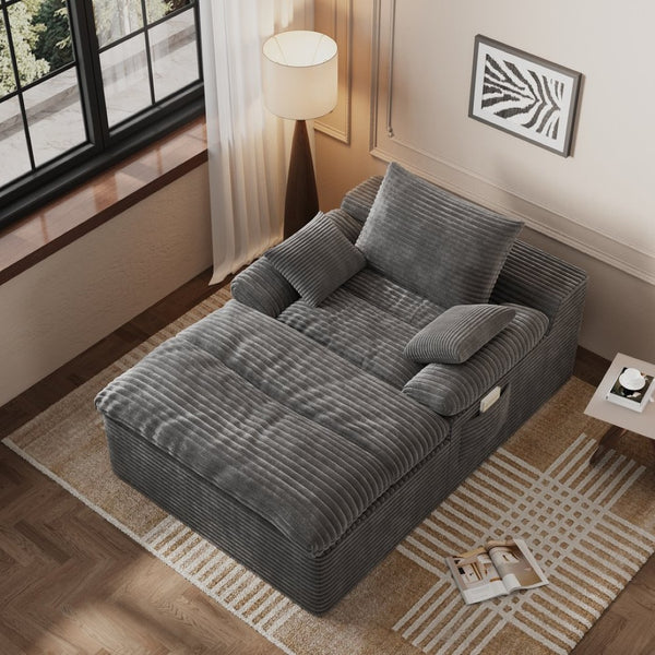 English Elm 71" Corduroy Cloud Loveseat Modular Two Seater with Deep Cushions and Built-in Pockets Dark Grey W5571P530496