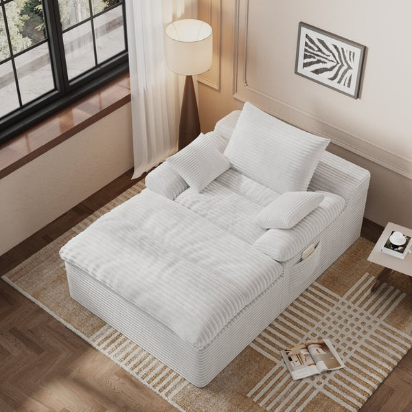 English Elm 71" Corduroy Cloud Loveseat Modular Two Seater with Deep Cushions and Built-in Pockets Cream White W5571P530497
