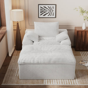 English Elm 71" Corduroy Cloud Loveseat Modular Two Seater with Deep Cushions and Built-in Pockets Cream White W5571P530497