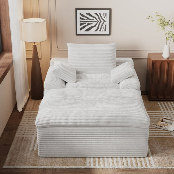 English Elm 71" Corduroy Cloud Loveseat Modular Two Seater with Deep Cushions and Built-in Pockets Cream White W5571P530497