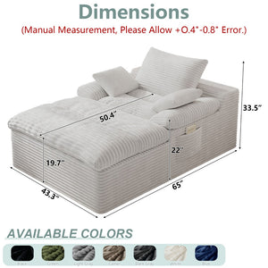English Elm 71" Corduroy Cloud Loveseat Modular Two Seater with Deep Cushions and Built-in Pockets Cream White W5571P530497