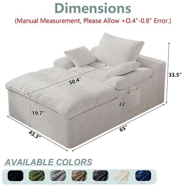 English Elm 71" Corduroy Cloud Loveseat Modular Two Seater with Deep Cushions and Built-in Pockets Cream White W5571P530497