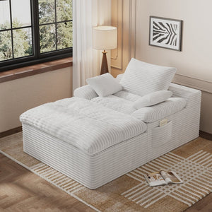 English Elm 71" Corduroy Cloud Loveseat Modular Two Seater with Deep Cushions and Built-in Pockets Cream White W5571P530497