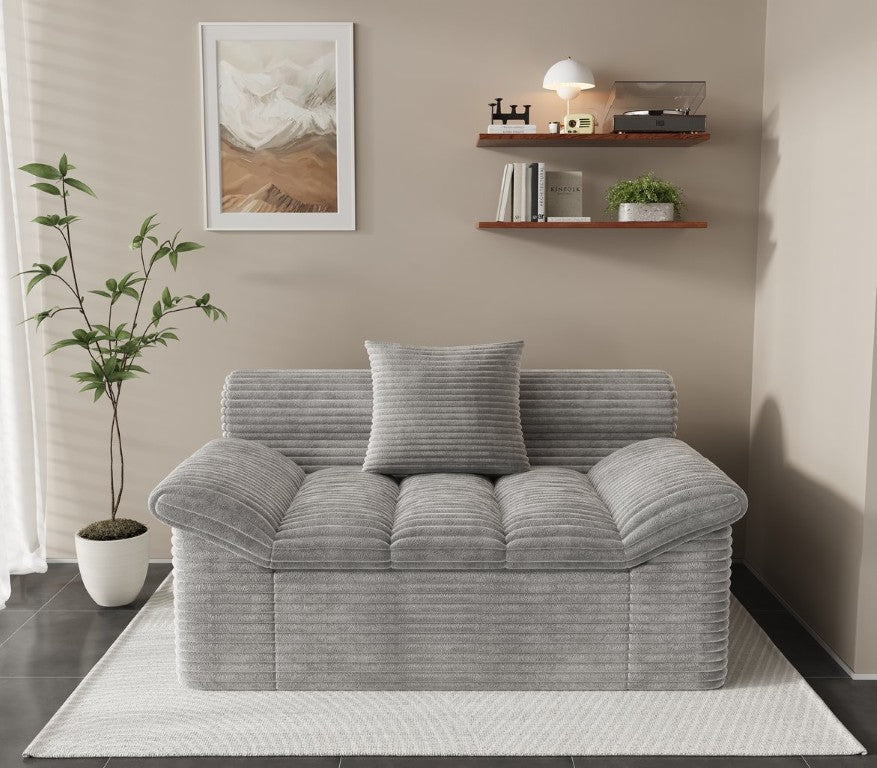English Elm Single-Seat Corduroy Sofa with Deep Cushion and Square Arms for Compact Living Spaces W5571P541407
