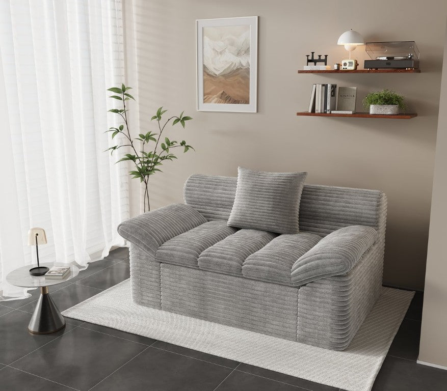 English Elm Single-Seat Corduroy Sofa with Deep Cushion and Square Arms for Compact Living Spaces W5571P541407