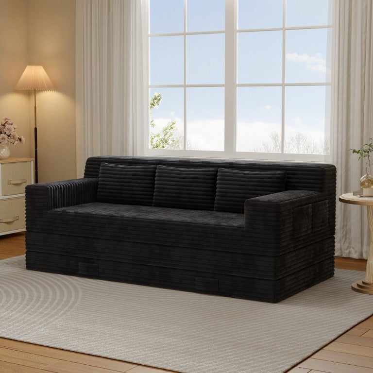 English Elm Foldable Corduroy Futon Sofa Sleeper with Textured Striped Fabric for Studio Apartments W5571P566298