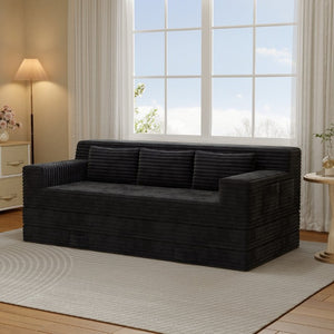 English Elm Foldable Corduroy Futon Sofa Sleeper with Textured Striped Fabric for Studio Apartments W5571P566298