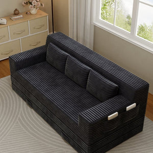 English Elm Foldable Corduroy Futon Sofa Sleeper with Textured Striped Fabric for Studio Apartments W5571P566298